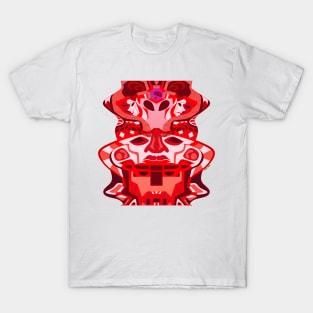 red crimson alien totem in olmec head of the golden saints ecopop pattern arts T-Shirt